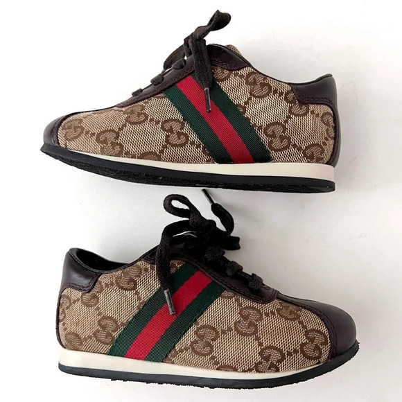 GUCCI || Baby Supreme GG Logo Web Stripe Lace Up Canvas Leather Sneakers Size 24 - Picture 6 of 13